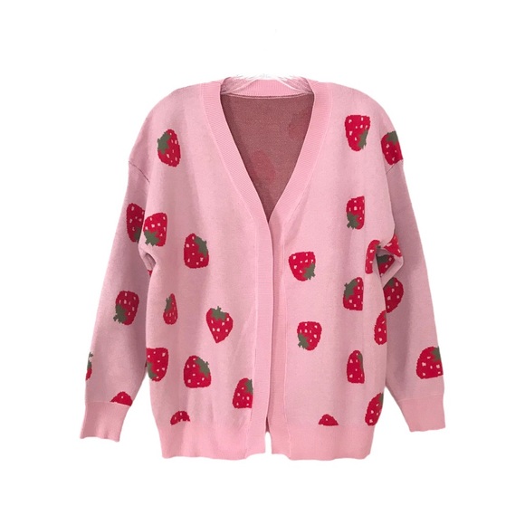 Strawberry Cardigan Sweater in Red and Pink, New in Bag - Picture 3 of 6